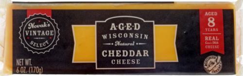 Novak's Vintage Select Aged Wisconsin Natural Cheddar Cheese Perspective: front