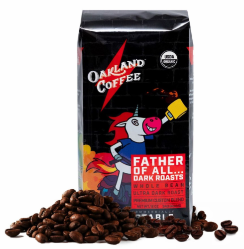 Oakland Coffee Father of All Dark Roasts Organic Whole Bean- 12oz Bag Perspective: front