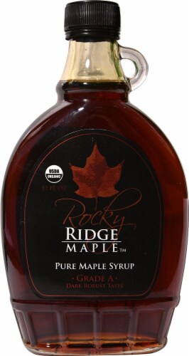 Rocky Ridge Maple Grade A Dark Robust Pure Maple Syrup Perspective: front