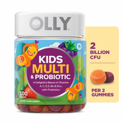 OLLY Kids Multivitamin and Probiotic Berry Flavor Gummy Vitamin Supplement Perspective: front