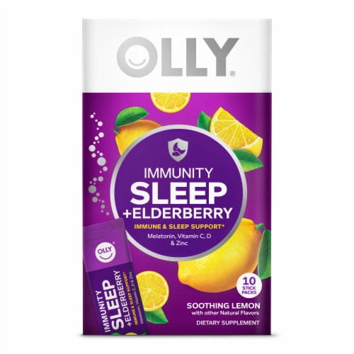 Olly Immunity Sleep + Elderberry Soothing Lemon Powder Supplement Perspective: front