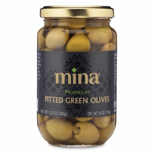 Mina Moroccan Pitted Green Olives Perspective: front