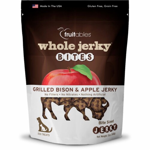 Fruitables Whole Jerky Bites Grilled Bison & Apple Jerky Dog Treats Perspective: front