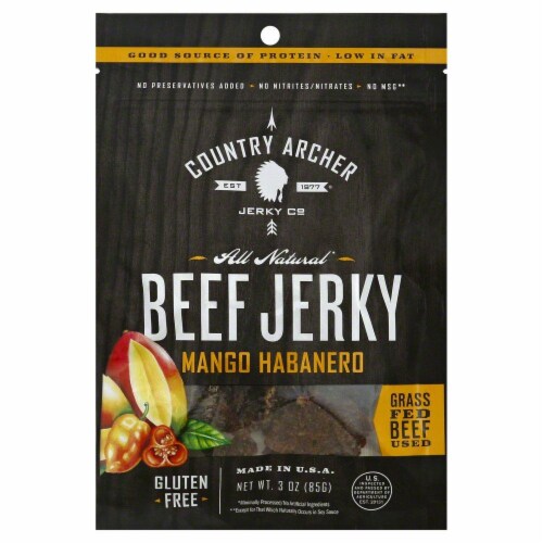 Country Archer Mango Habanero Beef Jerky Perspective: front