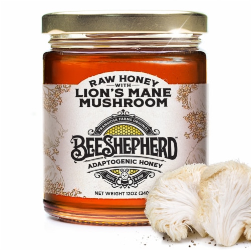 Bee Shepherd Lion's Mane Mushroom in Raw Honey Lemon 12oz Perspective: front