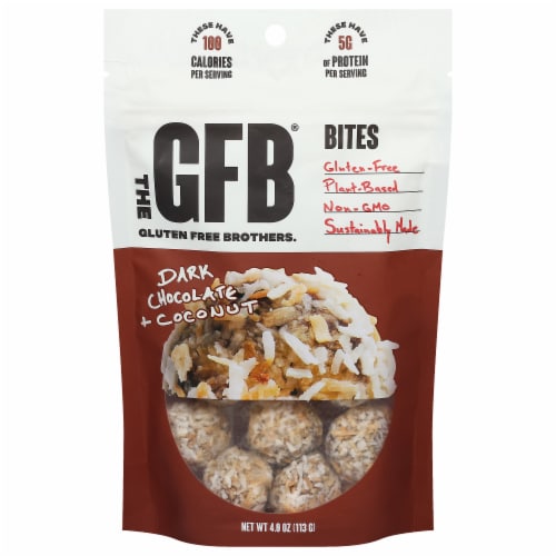 the GFB® Dark Chocolate + Coconut Gluten Free Bites Perspective: front