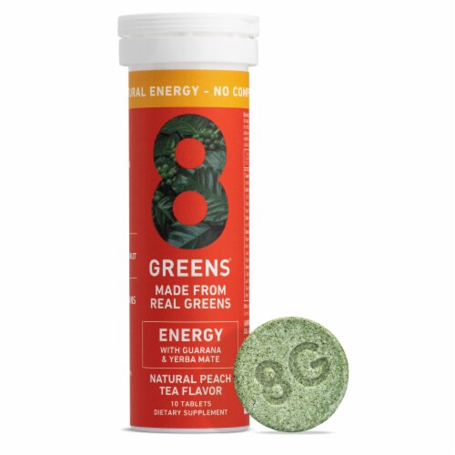 8Greens® Natural Peach Tea Effervescent Energy Tablets Perspective: front