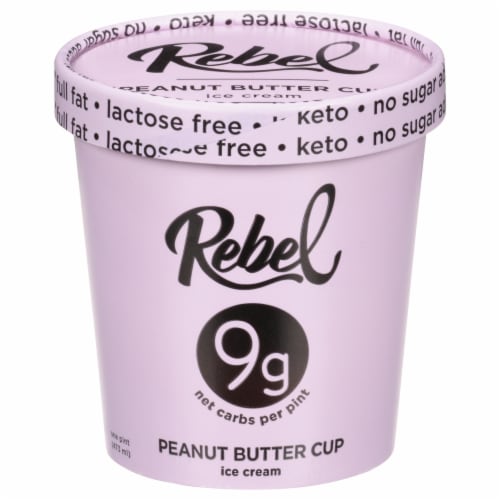 Rebel Peanut Butter Fudge Ice Cream Pint Perspective: front