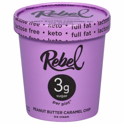 Rebel Peanut Butter Caramel Chip Keto Ice Cream Perspective: front