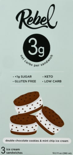 Rebel Double Chocolate Cookies & Mint Keto Ice Cream Sandwiches Perspective: front