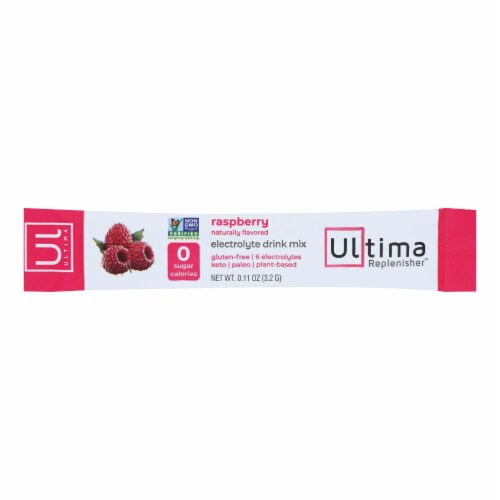 Ultima Replenisher - Electrolyte Powder Raspberry - Case of 20-0.11 oz. Perspective: front