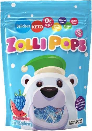 Zollipops Watermelon & Blue Raspberry Lollipop Candy Bag Perspective: front