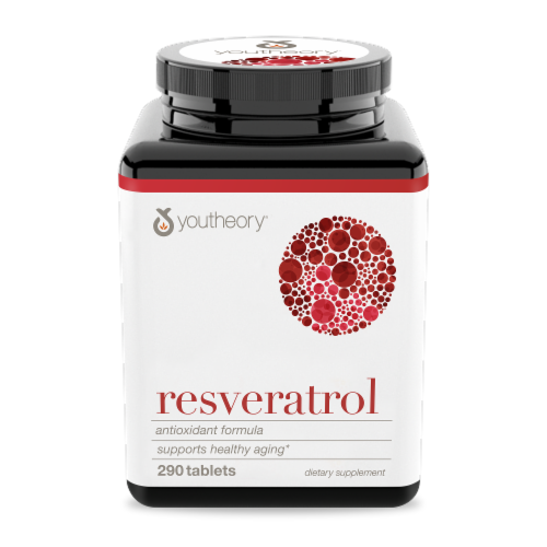 Youtheory™ Resveratrol Anti-Aging Benefits Tablets Perspective: front