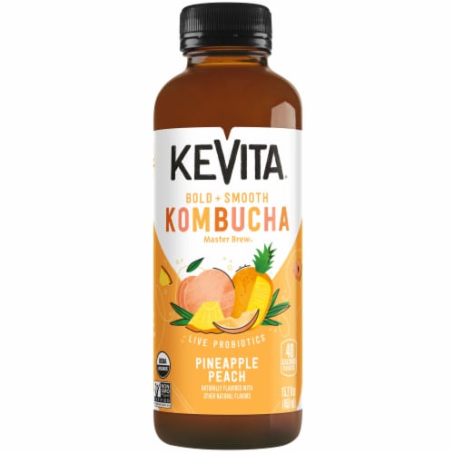 Kevita Kombucha Drink Master Brew Pineapple Peach Perspective: front