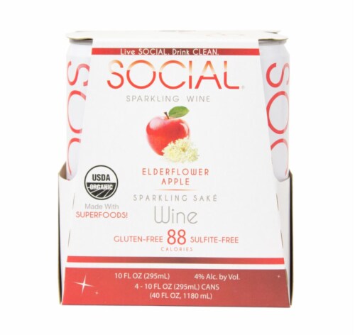 SOCIAL Sparkling Wine Elderflower Apple Sparkling Sake Low Calorie Wine Perspective: front