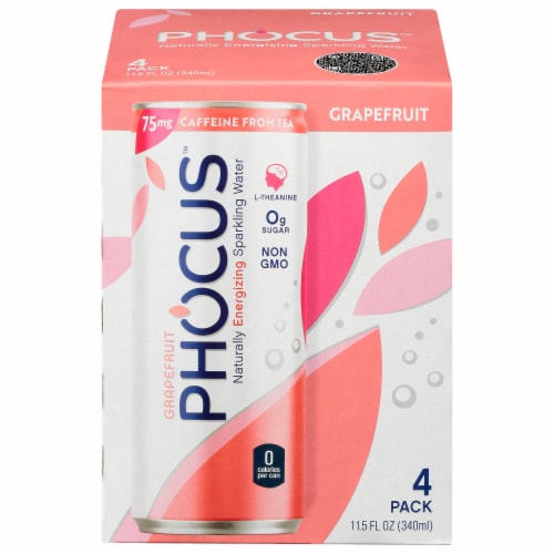 Phocus™ Caffeinated Grapefruit Flavored Sparkling Water Cans Perspective: front