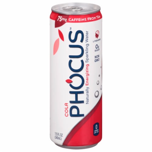 Phocus Cola Caffeinated Sparkling Water Perspective: front