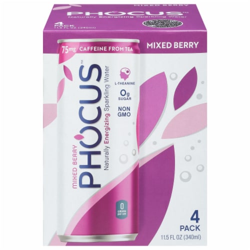 Phocus Mixed Berry Caffienated Sparkling Water Perspective: front