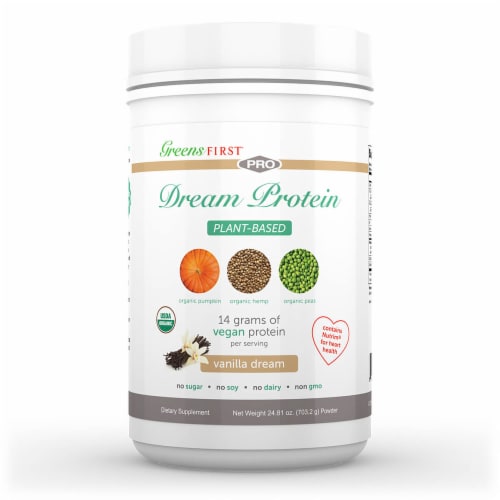 Greens First Dream Protein Vanilla Plant-Based Protein Powder Perspective: front
