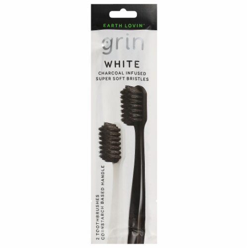 Grin Earth Lovin White Charcoal Infused Super Soft Bristles Toothbrush Perspective: front