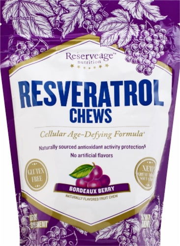 Reserveage Nutrition Bordeaux Berry Resveratrol Chews 30 Count Perspective: front