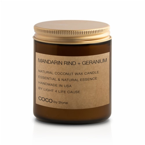 Stone Candles Mandarin Rind + Geranium Coconut Wax Candle Perspective: front