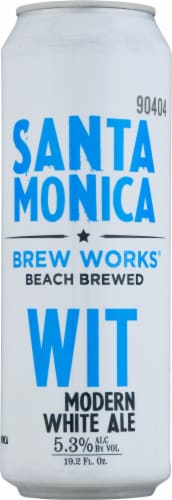Santa Monica Brew Works® Beach Brewed Wit Modern White Ale Beer Single Can Perspective: front