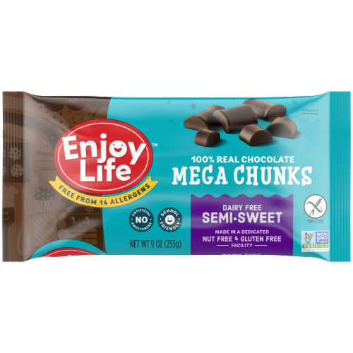 Enjoy Life™ Vegan and Dairy Free Semi-Sweet Mega Chocolate Chips Perspective: front