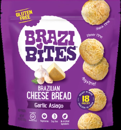 Brazi Bites Gluten Free Garlic Asiago Brazilian Cheese Bread Perspective: front
