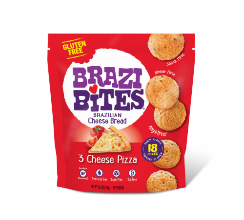 Brazi Bites Gluten Free 3 Cheese Pizza Brazilian Cheese Bread Perspective: front