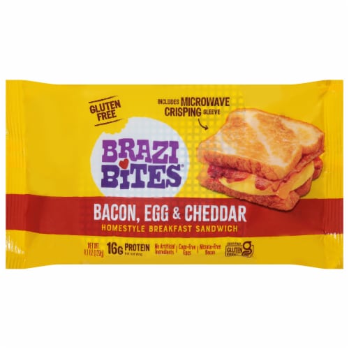 Brazi Bites Gluten-Free Bacon Egg & Cheddar Homestyle Breakfast Sandwich Perspective: front