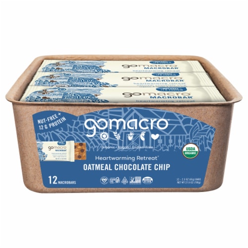 GoMacro® Macrobar® Heartwarming Retreat® Oatmeal Chocolate Chip Protein Bars Perspective: front
