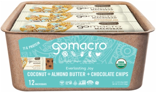 GoMacro® Macrobar® Coconut Almond Butter Chocolate Chip Protein Bars Perspective: front