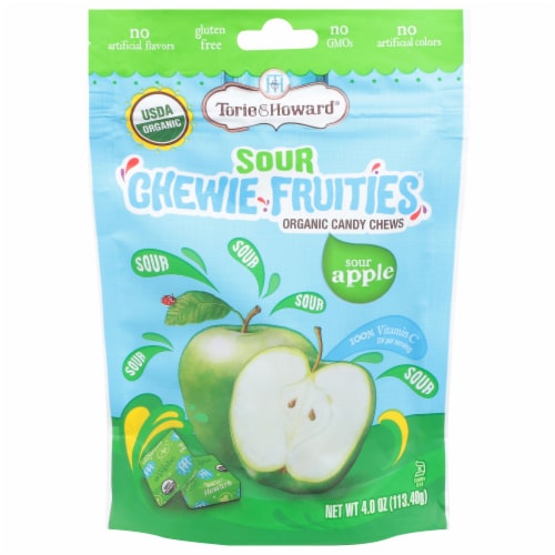 Torie & Howard Chewie Fruities Organic Sour Apple Candy Chews Perspective: front