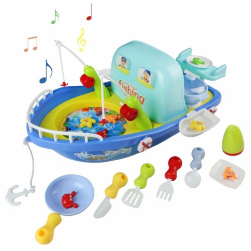 Boat play toy with light and music, 2 in1 fishing games and sea