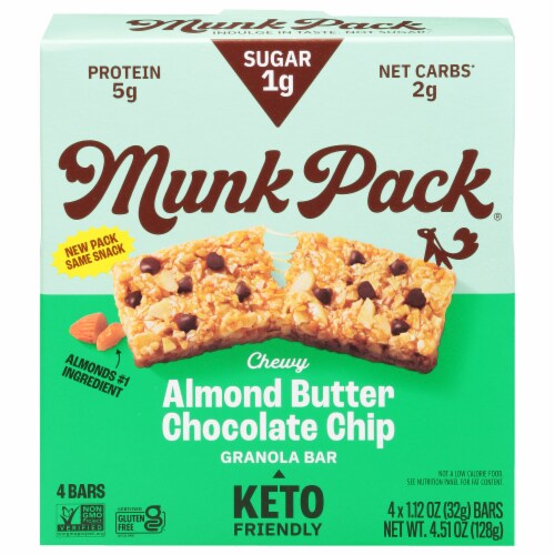 Munk Pack Almond Butter Coco Chip Keto Nutrition Bars Perspective: front