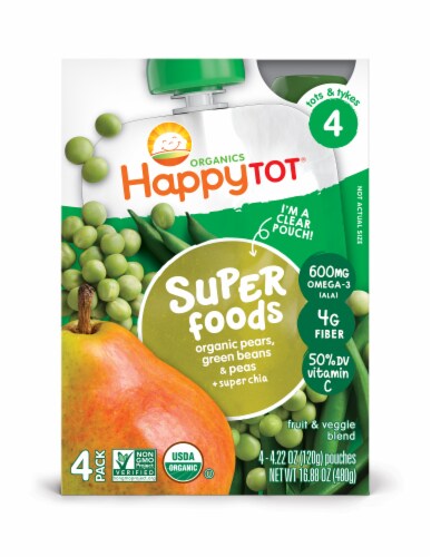 HappyTot® Super Foods Organic Pears Green Beans & Peas Baby Food Pouches Perspective: front