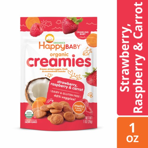 Happy Baby Strawberry Raspberry Carrot Creamies Snacks Perspective: front