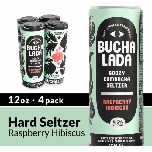 Four Corners Brewing Co. Buchalada Raspberry Hibiscus Boozy Kombucha Hard Seltzer Perspective: front