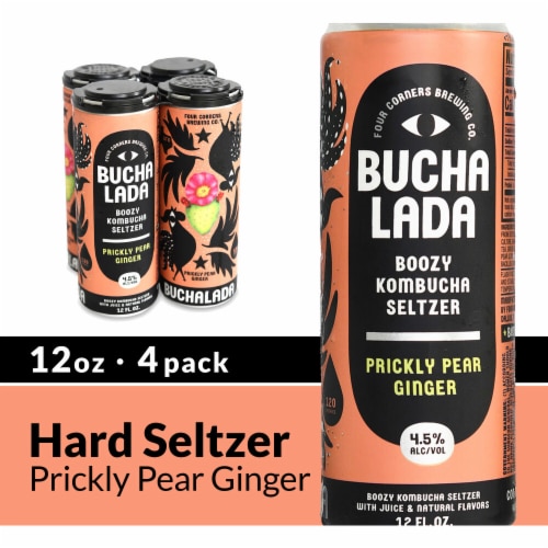 Four Corners Brewing Co. Buchalada Ginger Prickly Pear Boozy Kombucha Hard Seltzer Perspective: front