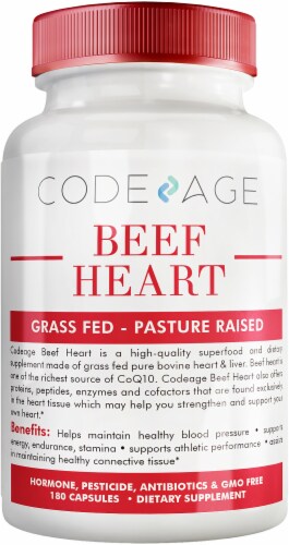 Codeage Grass-Fed Beef Heart Non-Defatted Glandular Supplement Capsules Perspective: front