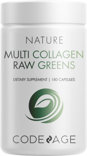 Codeage Nature Multi Collagen Raw Greens Dietary Supplement Capsules Perspective: front