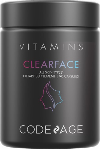 Codeage Clearface Botanical Blend Skin Vitamin Capsules Perspective: front