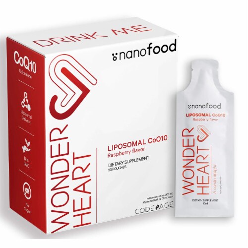 Codeage NanoFood Wonder Heart Raspberry Liquid Liposomal CoQ10 Supplement Perspective: front