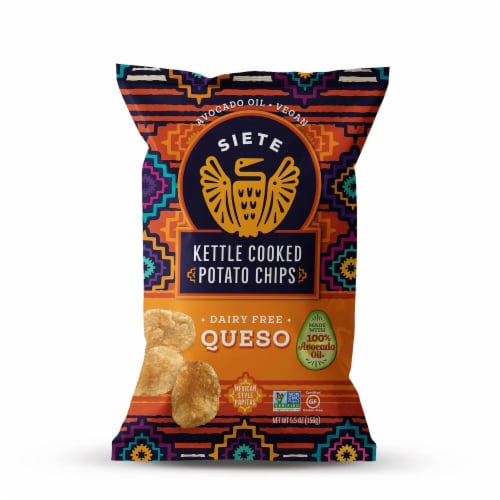 Siete Dairy Free Queso Kettle Cooked Potato Chips Perspective: front