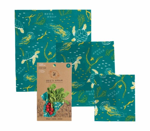 Bee's Wrap Assorted Reusable Food Storage Wraps - Ocean Print Perspective: front