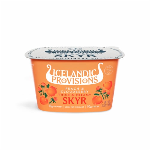 Icelandic Provisions Peach & Cloudberry Low Fat Skyr Yogurt Cup Perspective: front