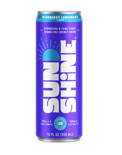 Sunshine® Blueberry Lemonade Caffeinated Sparkling Energy Drink Perspective: front