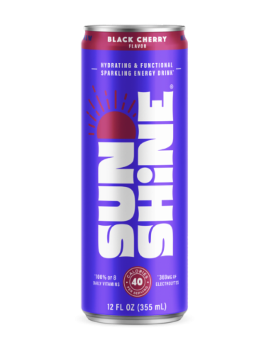 Sunshine® Black Cherry Caffeinated Sparkling Energy Drink Perspective: front
