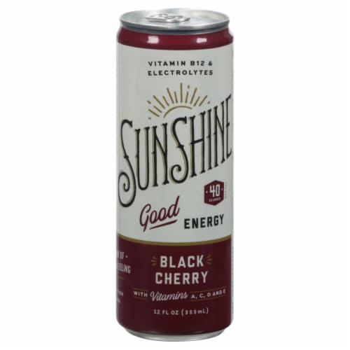 Sunshine® Black Cherry Caffeinated Sparkling Energy Drink Perspective: front